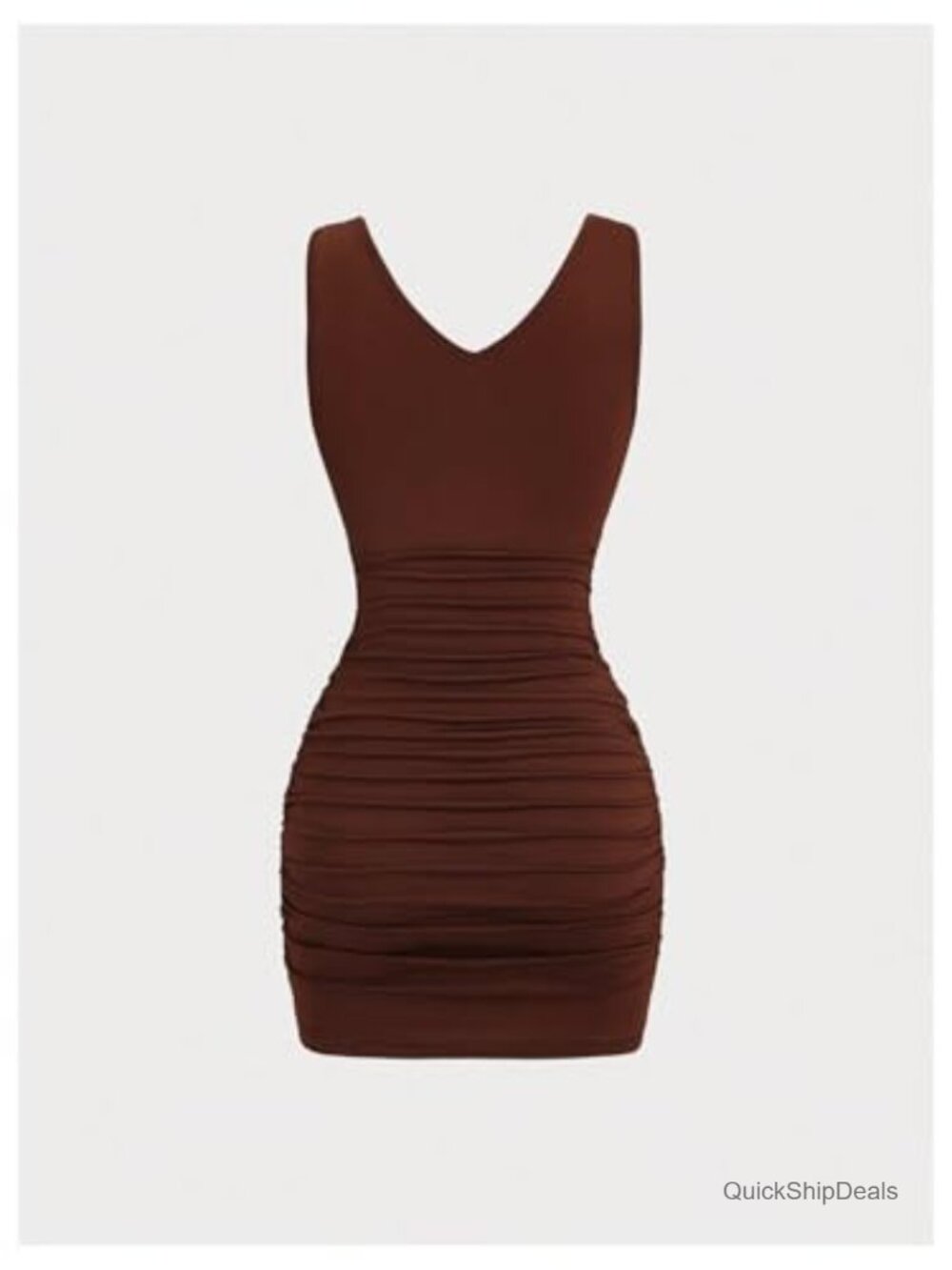 V Neck Draped Mini Dress Ruched Sleeveless Bodycon Party Cocktail Dress - Picture 2 of 5